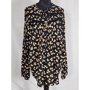 Torrid Lenny Peasant Long Sleeve Top Tie Neck Black Floral Size 3X Keyhole Lace